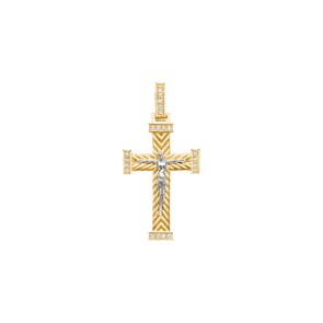Pendentif croix or jaune 750/18 ct avec diamants 0.23 ct H/si