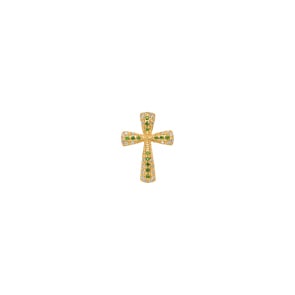 Kreuzanhänger 750/18 K Gelbgold mit grünen Granaten & Diamanten 0.08 ct H/si