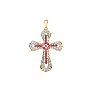 Kreuzanhänger 750/18 K Gelbgold mit Rubinen & Diamanten 0.15 ct H/si