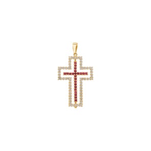 Kreuzanhänger 750/18 K Gelbgold mit Rubinen & Diamanten 0.61 ct H/si