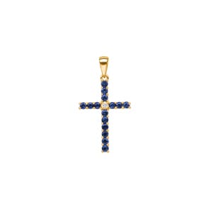 Kreuzanhänger 750/18 K Gelbgold mit Saphiren & Diamant 0.01 ct H/si