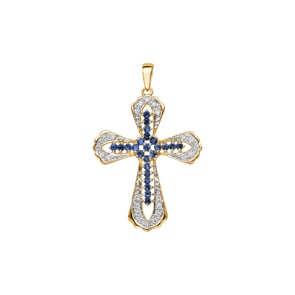 Kreuzanhänger 750/18 K Gelbgold mit Saphiren & Diamanten 0.15 ct H/si