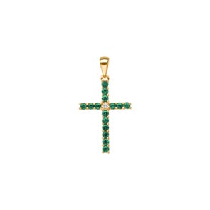Kreuzanhänger 750/18 K Gelbgold mit Smaragden & Diamant 0.01 ct H/si
