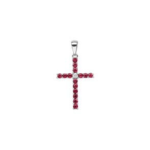 Kreuzanhänger 750/18 K Weissgold mit Rubinen & Diamant 0.01 ct H/si