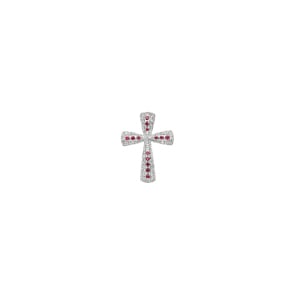 Kreuzanhänger 750/18 K Weissgold mit Rubinen & Diamanten 0.08 ct H/si