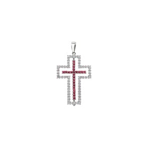 Kreuzanhänger 750/18 K Weissgold mit Rubinen & Diamanten 0.61 ct H/si