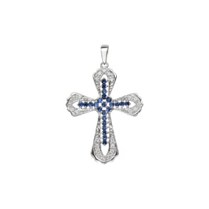 Kreuzanhänger 750/18 K Weissgold mit Saphiren & Diamanten 0.15 ct H/si