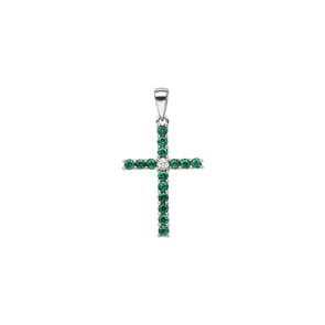 Kreuzanhänger 750/18 K Weissgold mit Smaragden & Diamant 0.01 ct H/si
