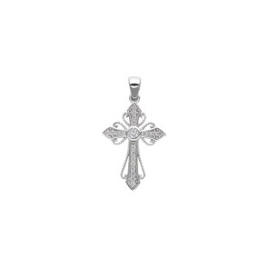 Pendentif croix argent 925 rhodié avec zircone 18 x 28mm