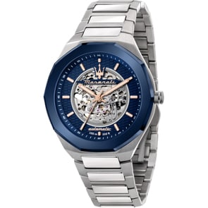 Maserati Stile Skeleton Automatik Silbrig / Blau