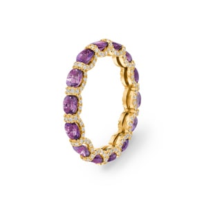 Mémoire-Ring 750/18 K Gelbgold mit Amethysten & Diamanten 0.41 ct H/si