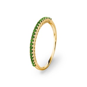 Mémoire-Ring 750/18 K Gelbgold mit grünen Granaten