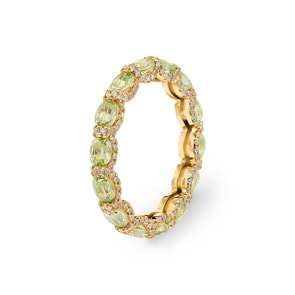 Mémoire-Ring 750/18 K Gelbgold mit Peridoten & Diamanten 0.41 ct H/si