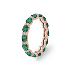 Bague mémoire or rosé 750/18 ct avec émeraudes & diamants 0.41 ct H/si