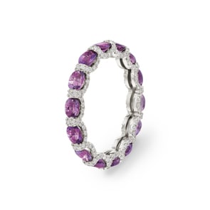 Mémoire-Ring 750/18 K Weissgold mit Amethysten & Diamanten 0.41 ct H/si