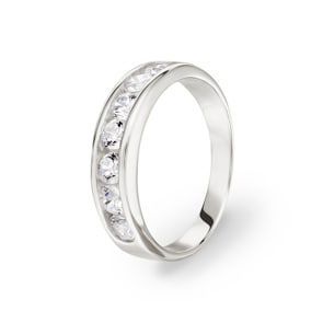 Mémoire-Ring 925 Silber rhodiniert mit Zirkonia rund