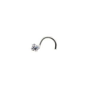 Nasenpiercing Spirale 750/18 K Weissgold mit Zirkonia 4-Griff