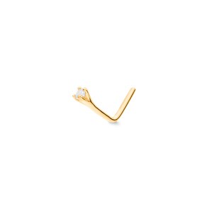 Piercing de nez angle or jaune 750/18 ct avec diamant 0.01ct.