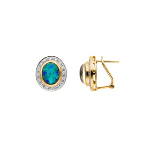 Ohrclip 750/18 K Gelbgold mit Opaltriplette und Diamanten 0.30 ct H/si