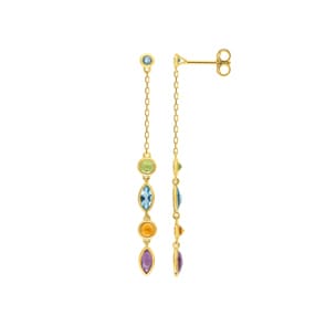 Drop Earrings 375/9 K Yellow Gold with Fine Multi-Stones