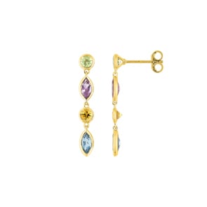 Drop Earrings 375/9 K Yellow Gold with Fine Multi-Stones