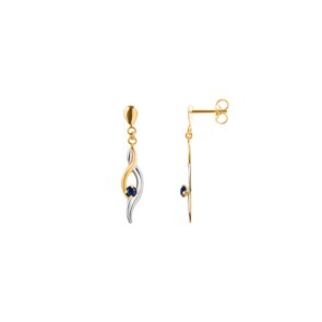Boucle d'oreilles pendantes or jaune 750/18 ct bicolore avec saphir