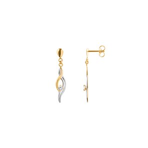 Boucles d'oreilles pendantes or jaune 750/18 ct bicolore avec zircones