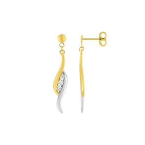 Drop Earrings 750/18 K Yellow Gold two-tone with Cubic Zirconia