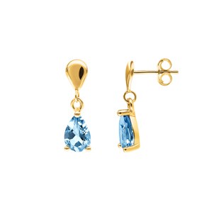 Boucle d'oreilles pendantes or jaune 750/18 ct avec topaze bleue poire