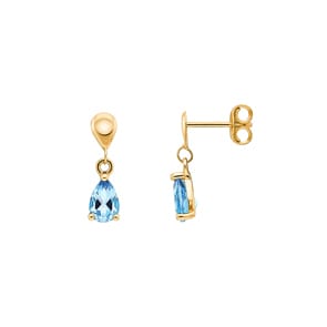 Boucle d'oreilles pendantes or jaune 750/18 ct avec topaze bleue poire
