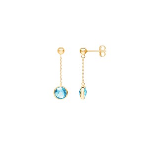 Boucle d'oreilles pendantes or jaune 750/18 ct avec topazes bleue