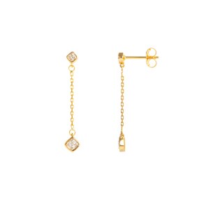 Boucles d'oreilles pendantes or jaune 750/18 ct avec diamants 0.06ct. GH/p1p2