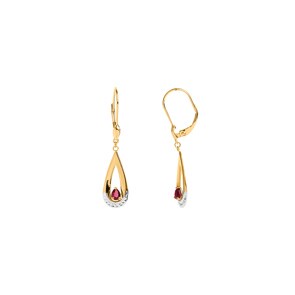 Boucle d'oreilles pendantes or jaune 750/18 ct avec rubis 0.41ct.