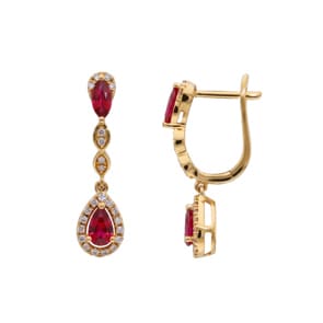 Ohrhänger 750/18 K Gelbgold mit Rubinen & Diamanten 0.18 ct