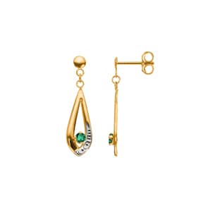 Boucle d'oreilles pendantes or jaune 750/18 ct avec émeraude 0.14ct.