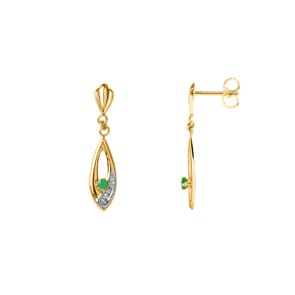 Boucle d'oreilles pendantes or jaune 750/18 ct avec émeraude