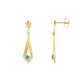 Boucle d'oreilles pendantes or jaune 750/18 ct avec émeraude