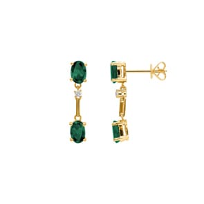 Boucle d'oreilles pendantes or jaune 750/18 ct avec émeraudes & diamants 0.05 ct H/si