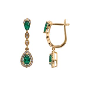 Ohrhänger 750/18 K Gelbgold mit Smaragden & Diamanten 0.18 ct