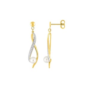 Ohrhänger 750/18 K Gelbgold mit Süsswasserzuchtperlen & Diamanten 0.01 ct