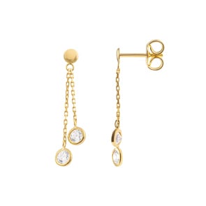 Boucles d'oreilles pendantes or jaune 750/18 ct avec zircones