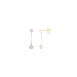 Boucles d'oreilles pendantes or jaune 750/18 ct avec zircones