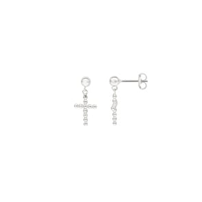 Boucle d'oreilles pendantes or gris 750/18 ct, Croix