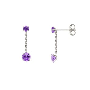 Boucle d'oreilles pendantes or gris 750/18 ct avec améthystes
