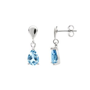 Boucle d'oreilles pendantes or gris 750/18 ct avec topaze bleue poire