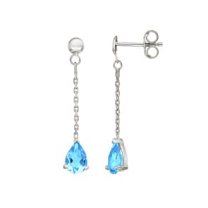 Boucle d'oreilles pendantes or gris 750/18 ct avec topaze bleue poire