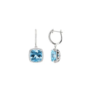 Ohrhänger 750/18 K Weissgold mit Blautopas und Diamanten 0.32ct H/Si