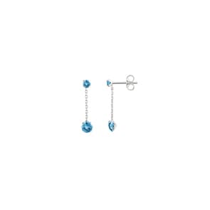 Boucle d'oreilles pendantes or gris 750/18 ct avec topazes bleues ronde