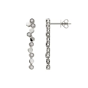 Boucles d'oreilles pendantes or gris 750/18 ct avec diamants 0.10 ct H/si
