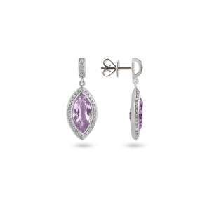 Boucles d'oreilles pendantes or gris 750/18 ct avec diamants 0.63 ct H/si & améthyste